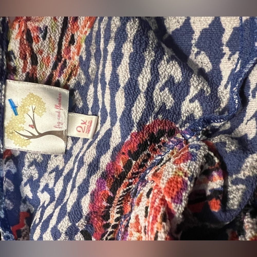 Anthropologie Fig & Flower Plus Size 2X Red Blue Bohemian Blouse Shirt - Picture 3 of 3